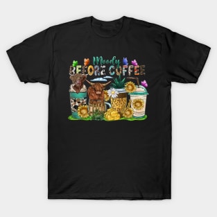 Funny Moody Before Coffee Quote Western Cow Cool Coffee T-Shirt